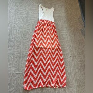 Rachel Kate White & Coral Maxi Dress - Size M